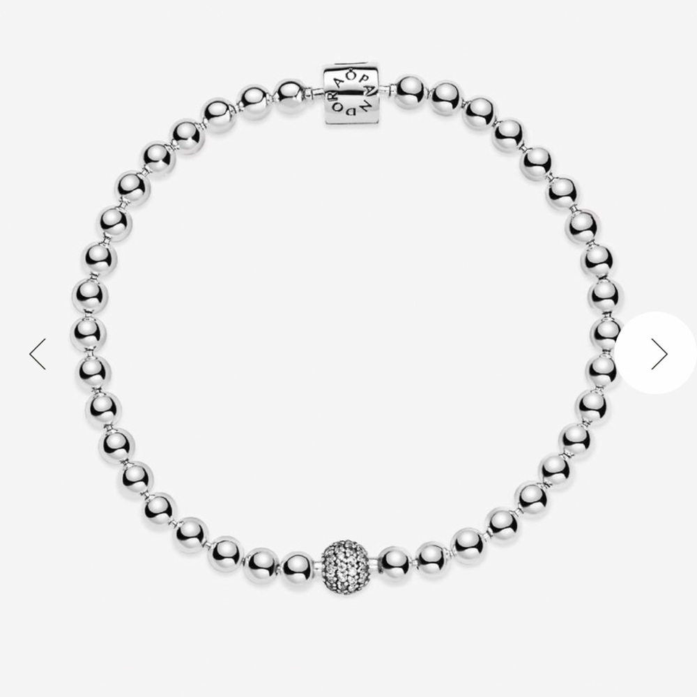 PANDORA SS925 Beaded Bracelet, Pave Accent, Size 6.7”/17cm, NWT! ID 598342CZ-17. - Picture 7 of 11